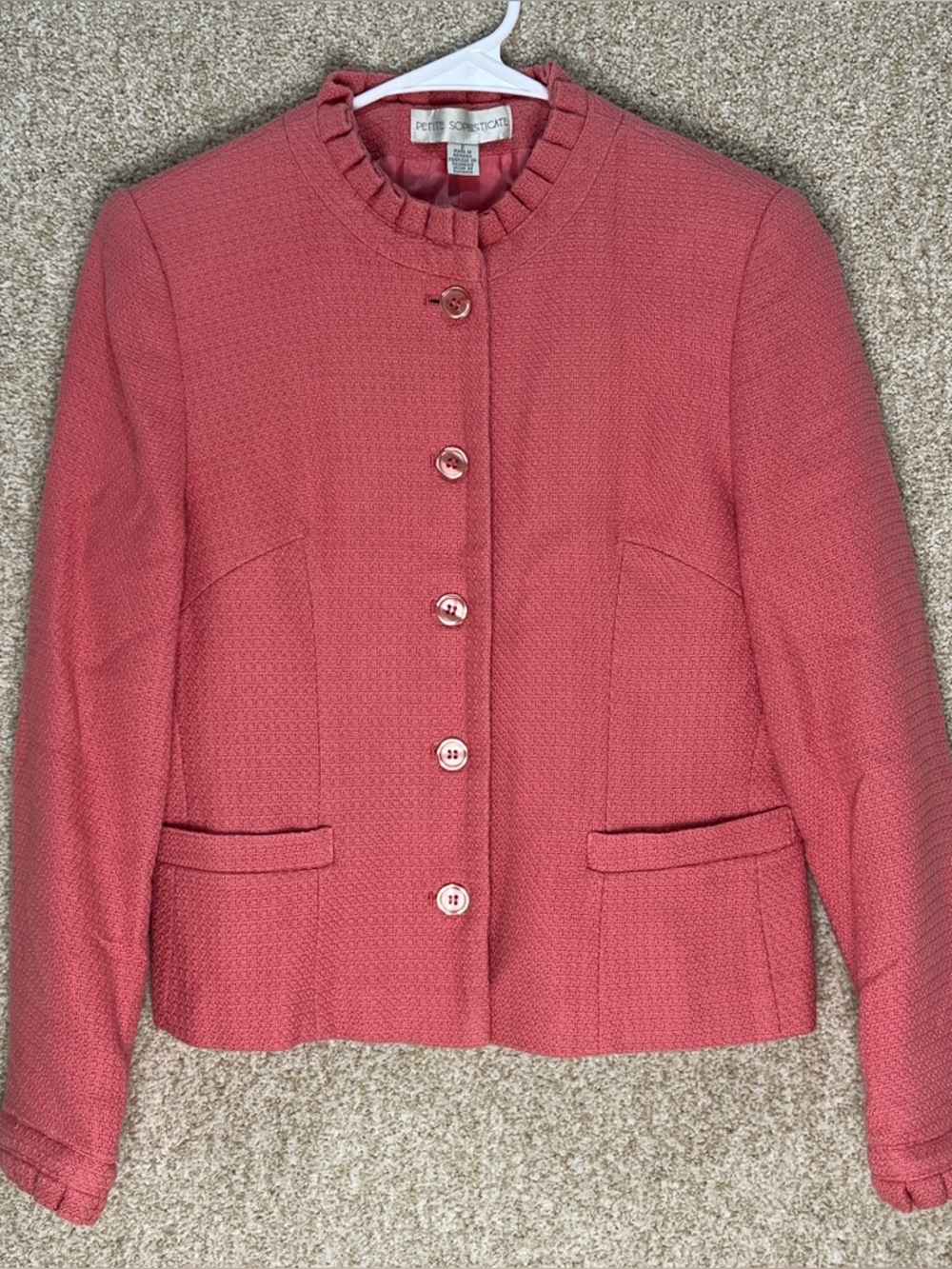 Vintage tweed‎ blazer pink fully lined pleated cuffs & neckline classic feminine
